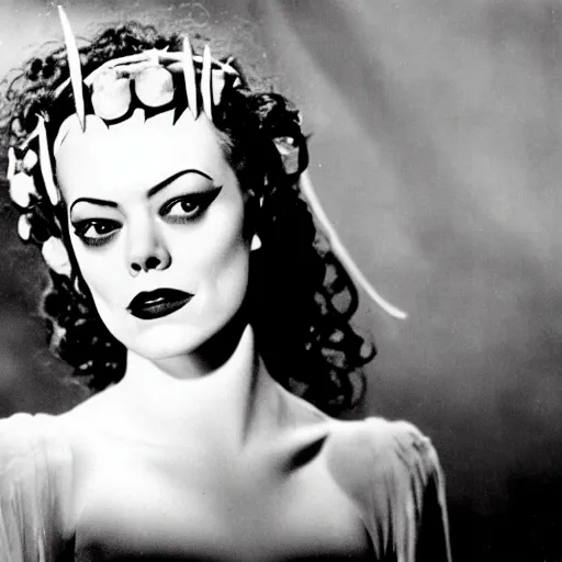 Image similar to emma stone as the bride of frankenstein, 1 9 3 5, universal, movie, photography, portrait, beautiful,