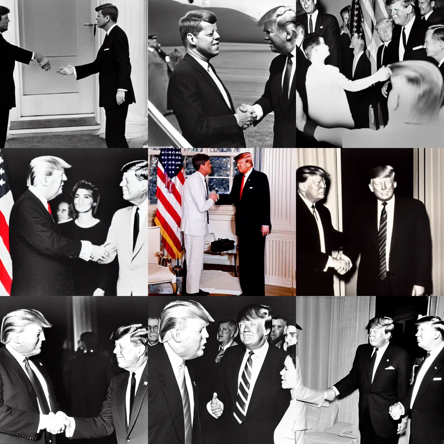 Prompt: photo of john f. kennedy shaking hands with donald trump