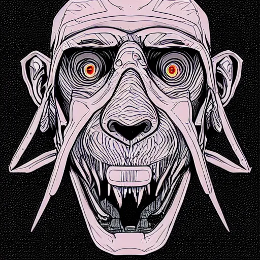 Prompt: in the style of josan Gonzalez and jinx88 an evil monkey, highly detailed, y2k”