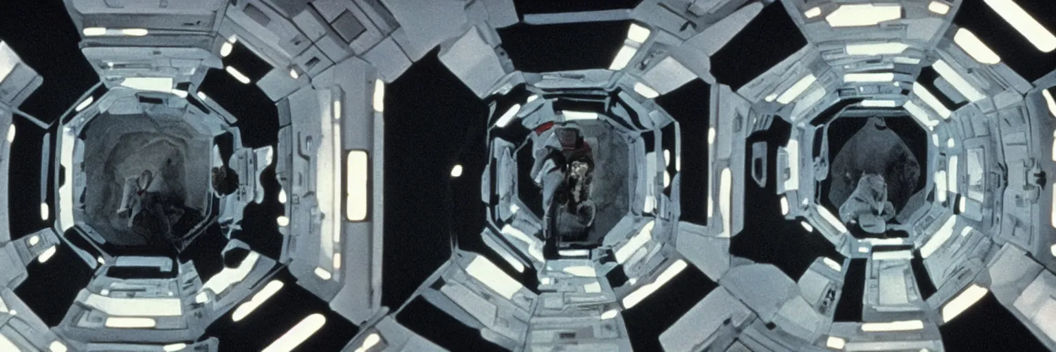 Image similar to a scene from 2001: A Space Odyssey by Stanley Kubrick