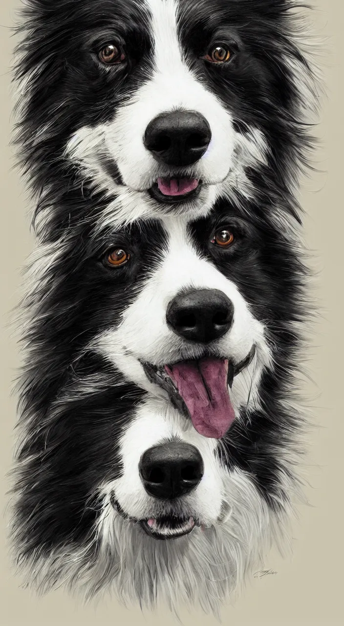 Image similar to portrait of a border collie, beautiful, highly detailed, artstation, illustration, concept art, digital painting