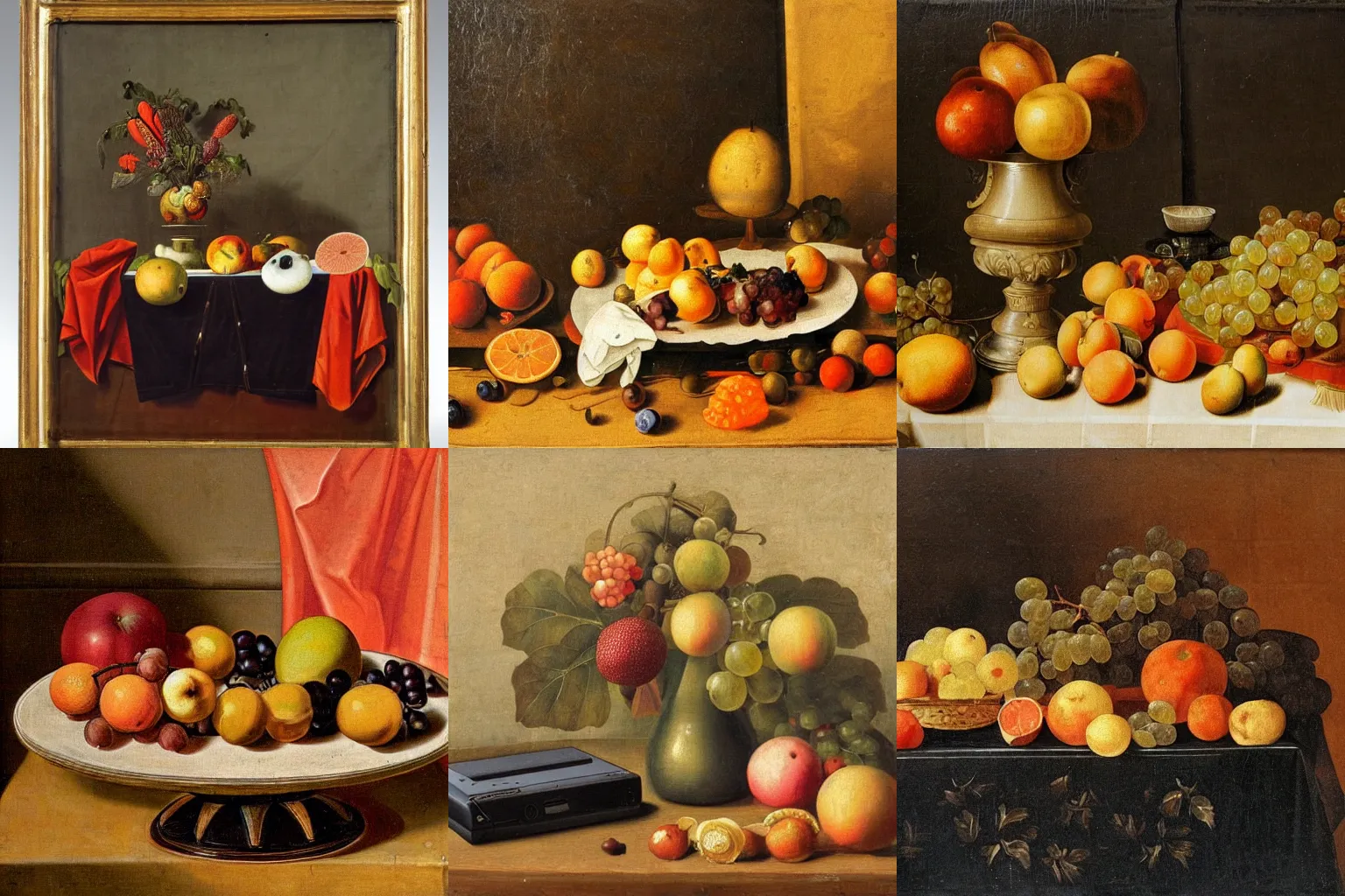 Prompt: nintendo switch on a table with fruits dutch still life painting 16th century