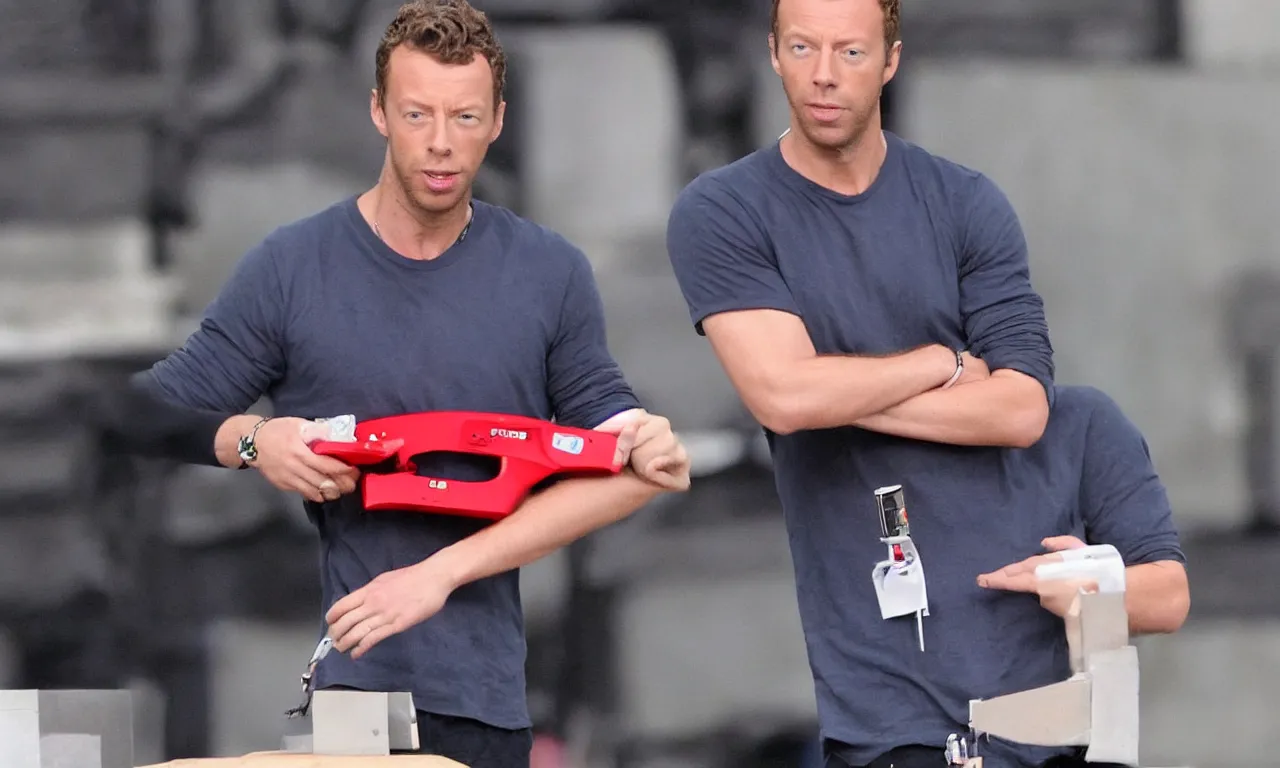 Image similar to chris martin has a stapler for a body