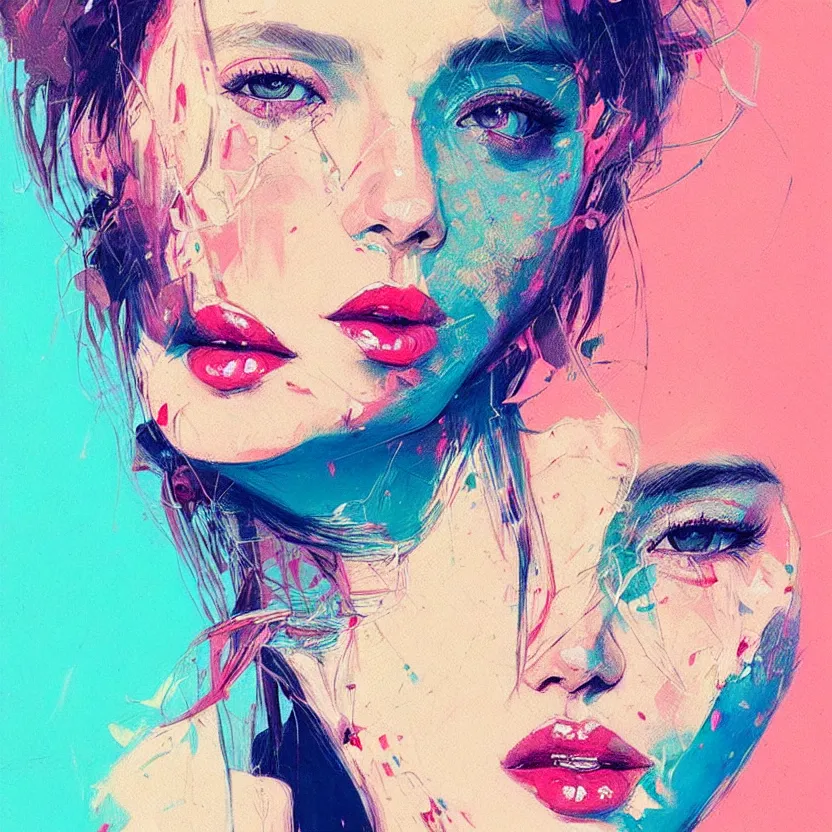 Image similar to close up portrait painting of a female in nineties street styling, concept art, intricate details, aesthetically pleasing pastel colors, art by conrad roset, impressionism, portrait