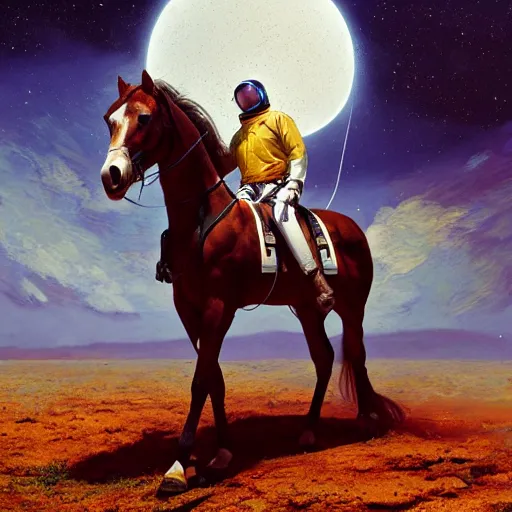 Image similar to a horse on top a man, a horse carried by a astronaut, hyperrealism, no blur, 4 k resolution, ultra detailed, style of ron cobb, adolf hiremy - hirschl, syd mead, ismail inceoglu, rene margitte