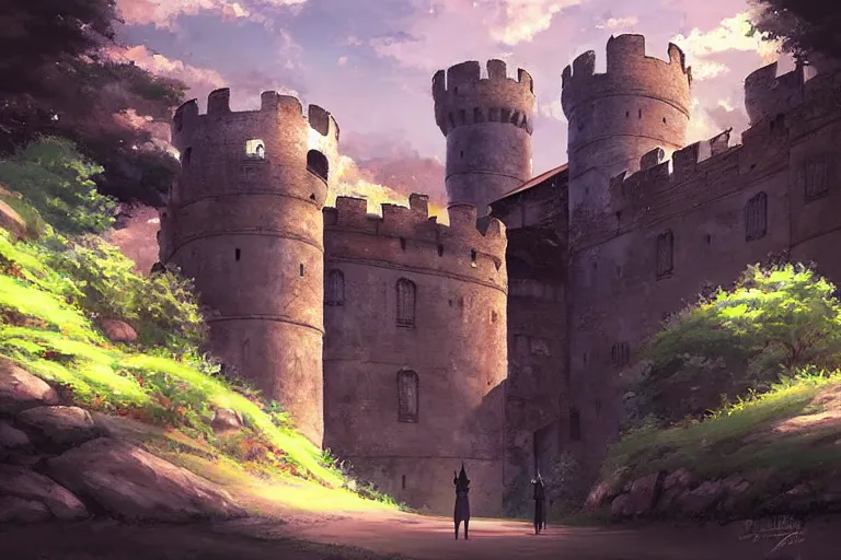 Image similar to ancient castle, painting by makoto shinkai