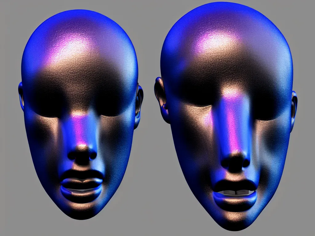 Image similar to a 3 d render of a mannequin head with a beautiful large eastern indigo snake, iridescent scales, 4 k, trending on artstation, award winning, photorealistic, volumetric lighting, octane render,