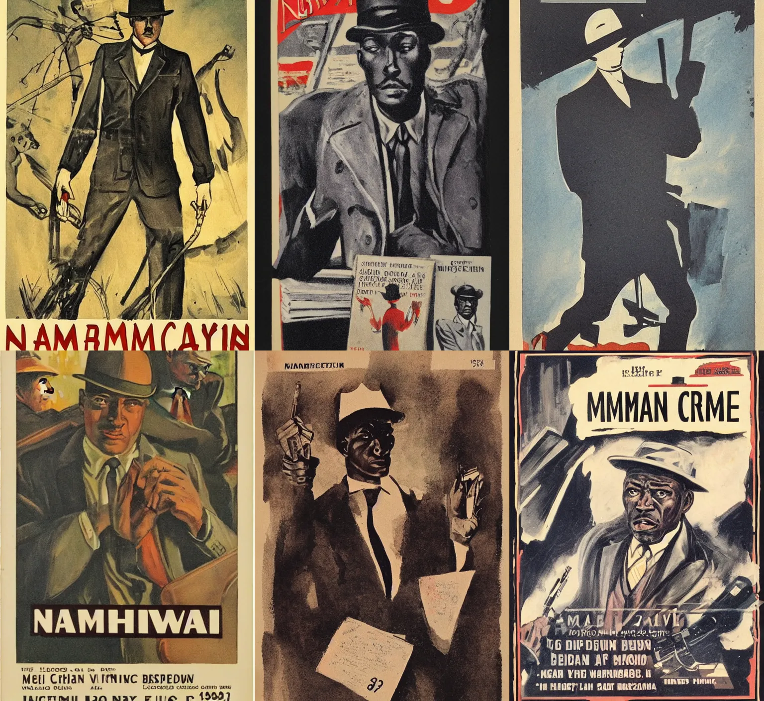 Prompt: vintage crime novel artwork of a Namibian detective man (1922)