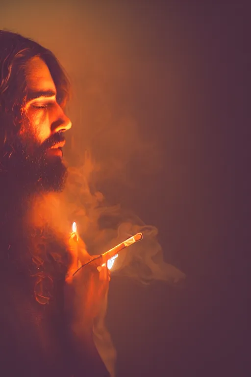 Prompt: studio photo of jesus smoking weed, colorful lighting, bokeh, 3 5 mm, dramatic ligting,