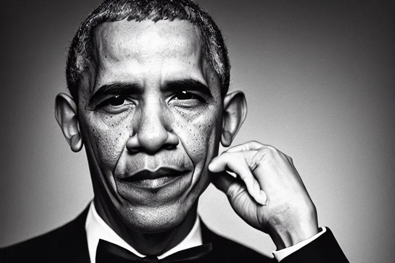 Prompt: a highly detailed cinematic headshot portrait photograph of obama in a bow tie, ultra realistic, depth, beautiful lighting, by richard avedon and annie leibovitz and arnold newman, photorealistic, hyperrealistic, octane, epic composition, hasselblad camera, 5 0 mm, sharp focus, kodak tri - x 3 5 mm, masterpiece