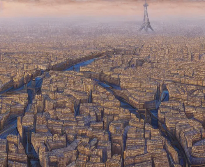 Image similar to 4 k hd, high detail panoramic painting of paris, wide shot, consistent, volumetric lighting, high level texture render, matte painting, peter elson, trending on artstation