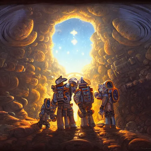 Image similar to mining crew in front of their spaceship by justin gerard, deviantart