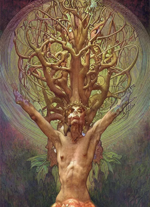 Prompt: hyper realistic painting of the tree of life in the style of wayne barlowe, gustav moreau, goward, gaston bussiere and roberto ferri, santiago caruso, and austin osman spare, bouguereau, alphonse mucha, saturno butto. occult art