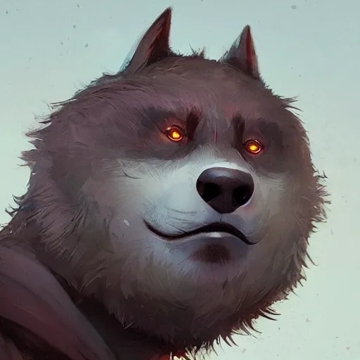 Prompt: a portrait of a cute handsome cuddly soft werewolf using a wooden club character concept art masterpiece digital art by Greg Rutkowski, Simon Stalenhag, trending on Artstation, CGSociety