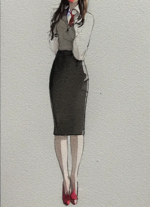 Image similar to concept art of a modern office life, young business woman, pencil miniskirt, pinterest, artstation trending, behance, watercolor, by coby whitmore, silver, laser light,