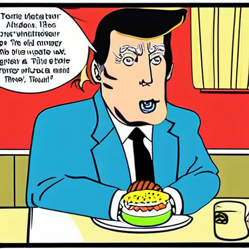 Prompt: close - up portrait of donald trump eating nuclear missiles, by chris ware