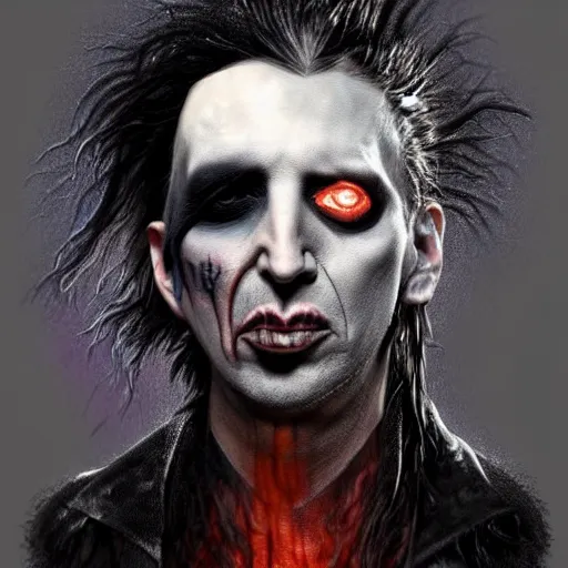 Image similar to A combination of Marilyn Manson's and Jonathan Davis's and Alice Cooper's faces as Aiden Caldwell character from Dying Light 2 Stay Human, western, D&D, fantasy, intricate, elegant, highly detailed, digital painting, artstation, concept art, matte, sharp focus, illustration, art by Artgerm and Greg Rutkowski and Alphonse Mucha
