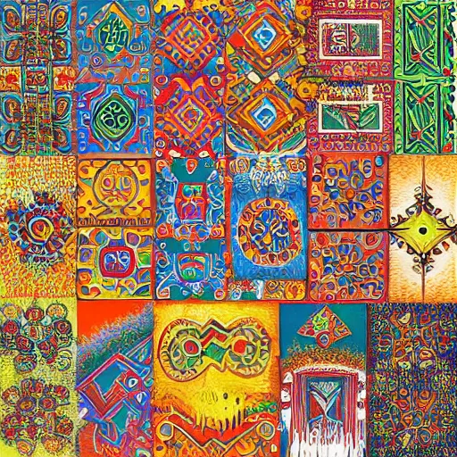 Image similar to abstract painting of slavic ethnic ornaments, digital art, hyper realistic