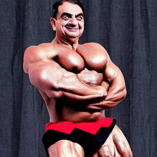 Prompt: mr. bean but a bodybuilder