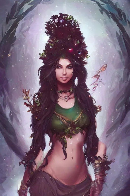 Image similar to a beautiful female druid, by Fernanda Suarez and ross tran