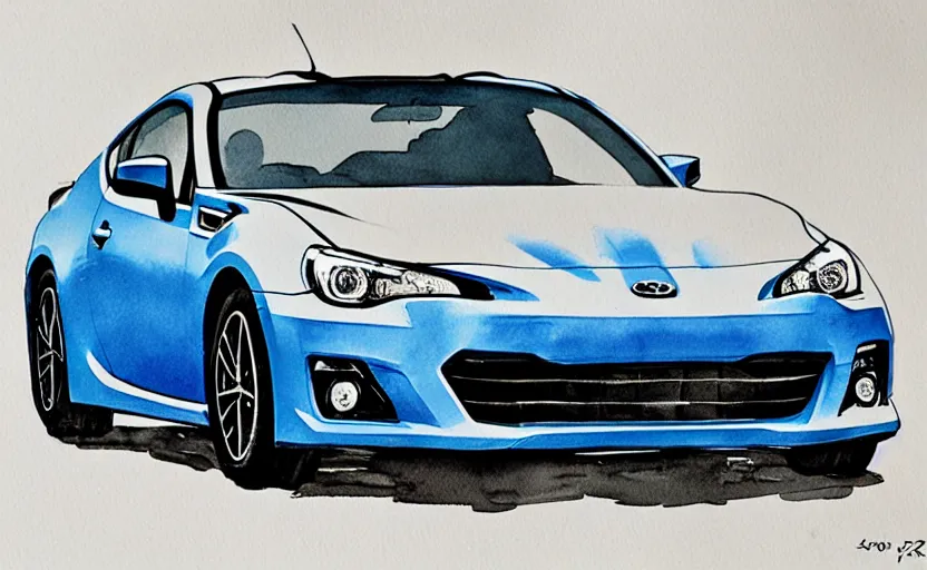 Image similar to modern watercolor painting of a subaru brz