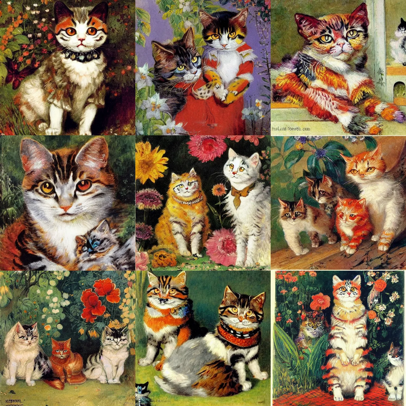 Prompt: illustration by henriette ronner - knip and louis wain