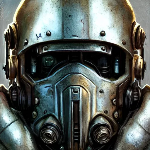 Image similar to fallout power armor as a realistic cyberpunk knight, closeup portrait art by donato giancola and greg rutkowski, realistic face, digital art, trending on artstation, symmetry!!, skull helmet