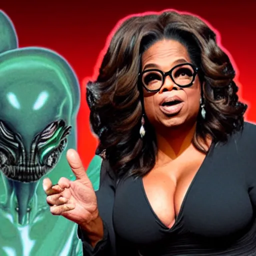 Image similar to oprah as a xenomorph alien hosting talk show