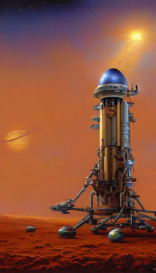 Prompt: Mars rocketship, by Thomas Kincade