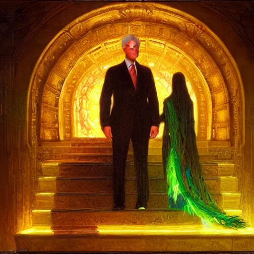 Image similar to bill clinton made of vegetables!!!, radiant light, caustics, heroic, bright iridescent light, by gaston bussiere, bayard wu, greg rutkowski