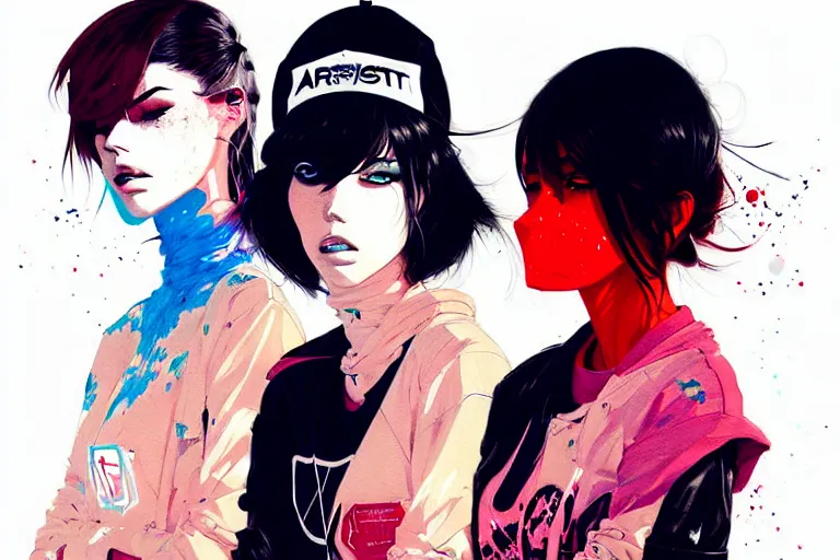 Prompt: a ultradetailed painting of three women in streetwear, by conrad roset, greg rutkowski and makoto shinkai trending on artstation