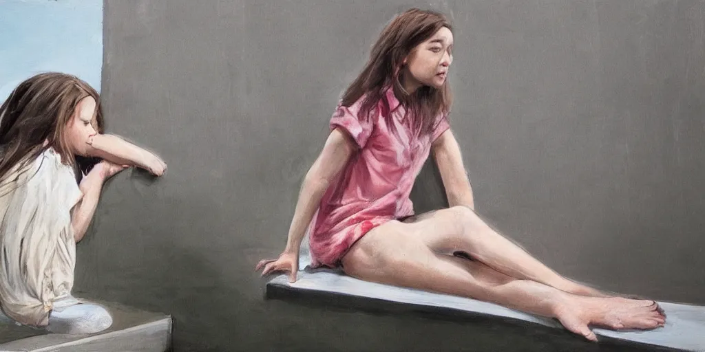 Image similar to the girl on a windowsill, hyper realistic