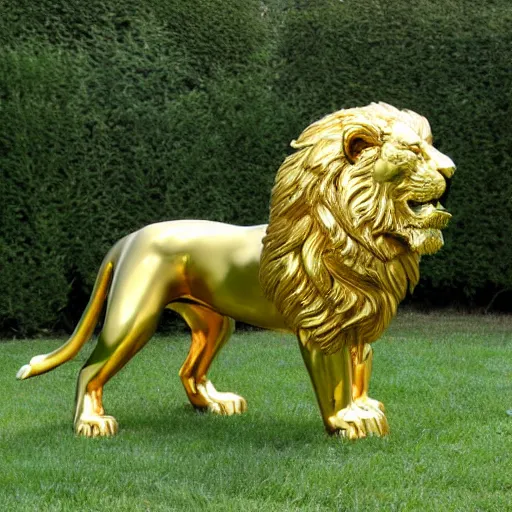 Prompt: golden lion sculpture