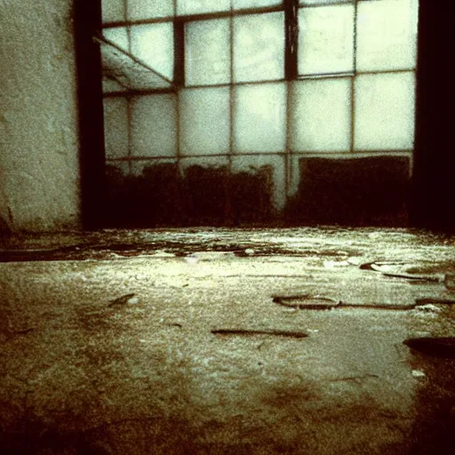 Prompt: Beautiful cameraphone 2000s, liminal soft Photograph of foggy abandoned Store with water on the floor