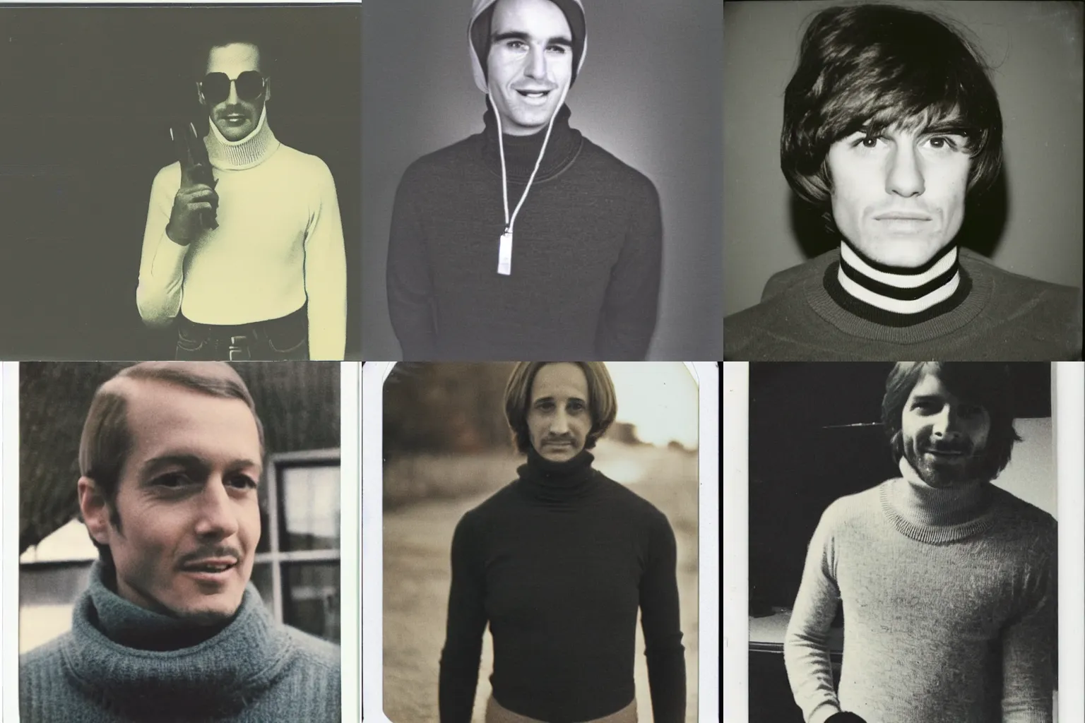 Prompt: A polaroid of a man wearing a turtleneck, 1972