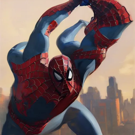 Prompt: greg manchess portrait painting of partially armored iron spiderman as overwatch character, medium shot, asymmetrical, profile picture, organic painting, sunny day, matte painting, bold shapes, hard edges, street art, trending on artstation, by huang guangjian, gil elvgren, ruan jia, greg rutkowski, gaston bussiere