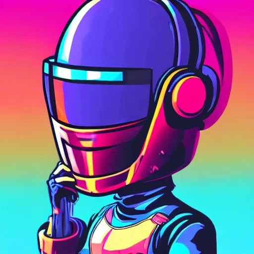 Image similar to shovel knight as daft punk, Aaron Campbell behance, synthwave background,4k, colorful, digital art