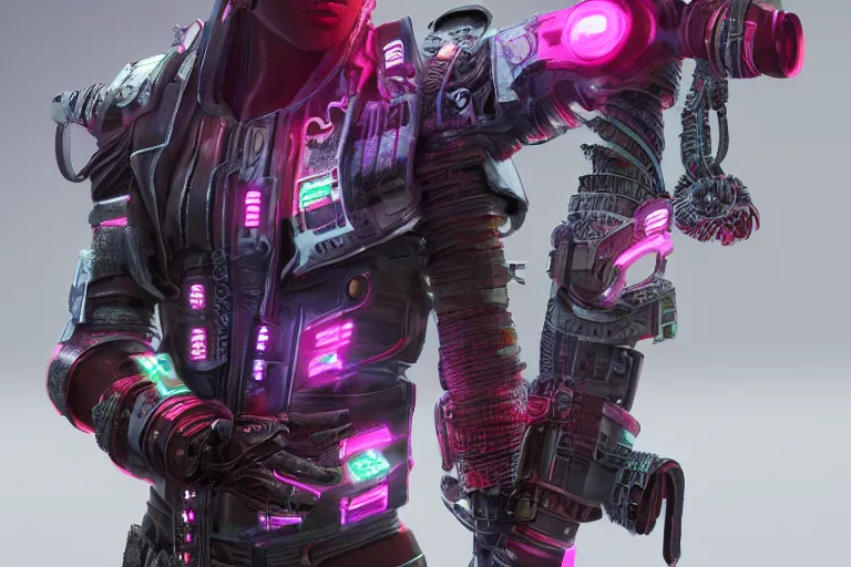 Image similar to cyberpunk samurai, neon armor, 8k, photorealistic, high resolution, highly detailed, render