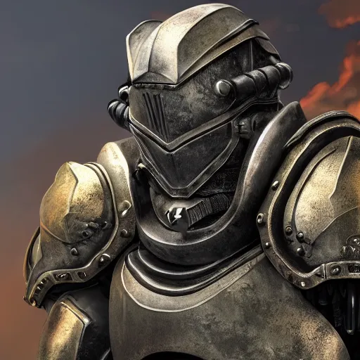 Image similar to a dragon knight in power armor in the style of DnD/fallout realistic HD 8k highlights and shadow detailed High Resolution