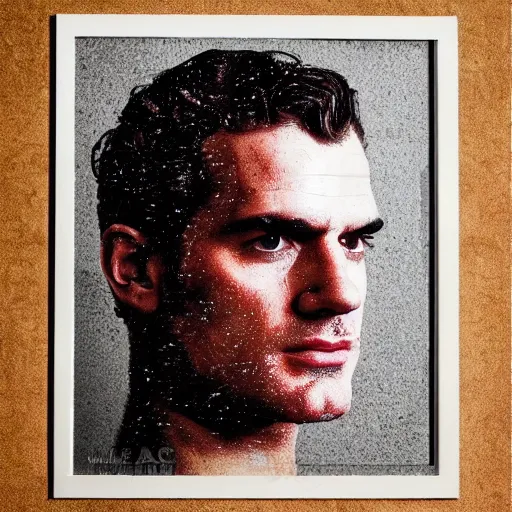 Prompt: pomegranate portrait of henry cavill, made of pomegranate seeds, inside a pomegranate - n 9