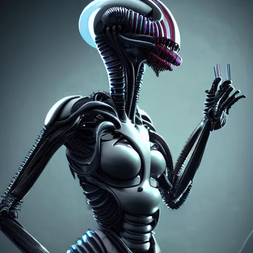 Prompt: futuristic cyberpunk alien xenomorh queen robot concept, highly detailed, photorealistic portrait, bright studio setting, studio lighting, crisp quality and light reflections, unreal engine 5 quality render