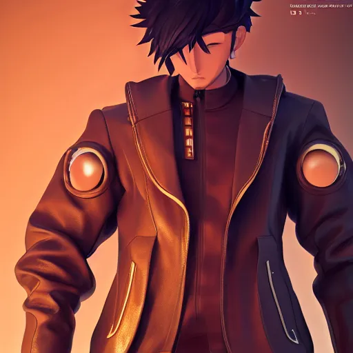 Image similar to an epic anime of a energy man, leather jacket, leather gloves, ghibli, unreal 5, octane render, rpg portrait, dynamic lighting, epic, epic anime, 2 d