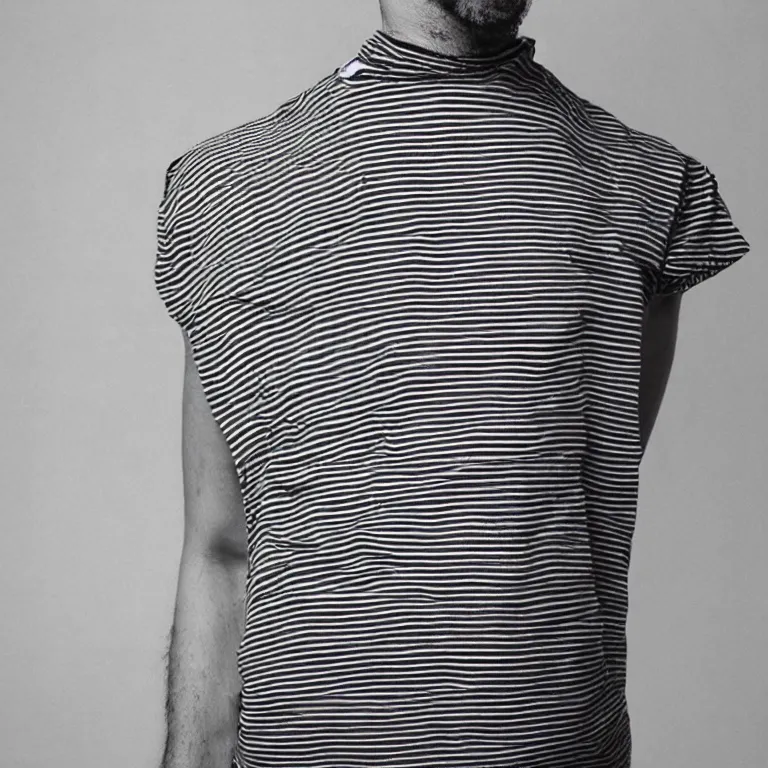 Image similar to bottle headed man wearing striped prison clothing, jail mugshot