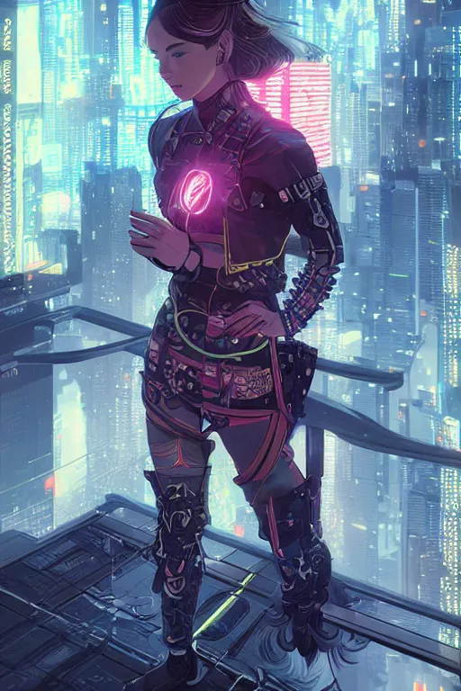 Image similar to portrait futuristic Ninja Girl, in future cyberpunk tokyo rooftop , ssci-fi, fantasy, intricate, very very beautiful, elegant, neon light, highly detailed, digital painting, artstation, concept art, smooth, sharp focus, illustration, art by alphonse mucha and tian zi and WLOP