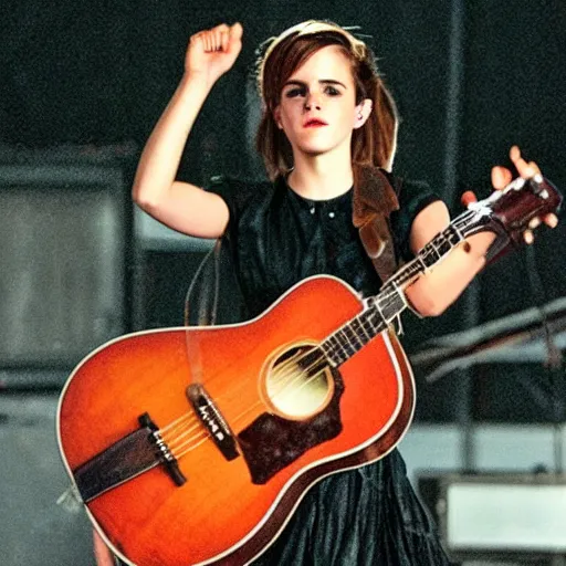 Prompt: Emma Watson performing at Woodstock