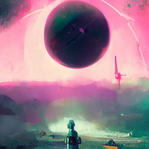 Prompt: planet in space, by ismail inceoglu