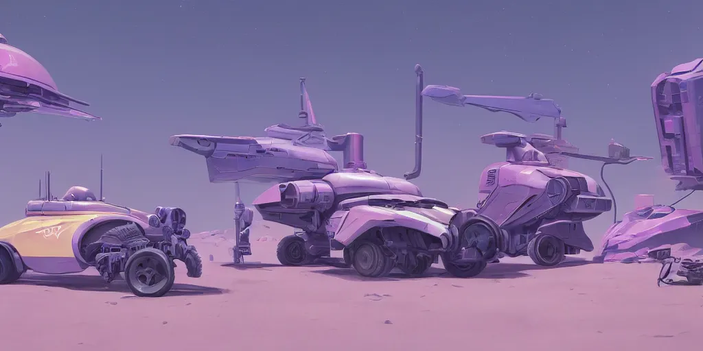 Image similar to Hard Surface Shape Form Exploration, Detailed, 8k, sci-fi, pastel colors, props, panel, concept, simon stalenhag ,syd mead, vehicle, speeder, parts,modular, insane detail