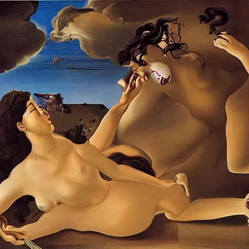 Prompt: two e - girls fighting on social media, by salvador dali,