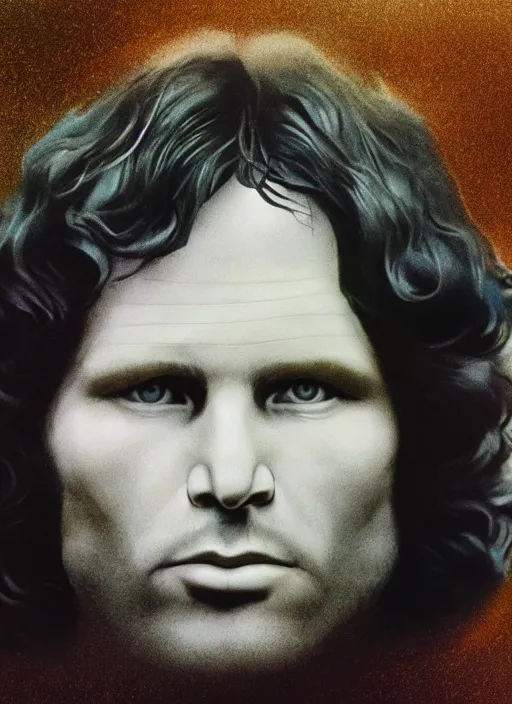 Image similar to jim morrison in real life, face centered portrait of jim morrison, confident, fog, rain, volumetric lighting, beautiful, golden hour, sharp focus, ultra detailed, cgsociety by leesha hannigan, ross tran, thierry doizon, kai carpenter, ignacio fernandez rios, noir art house, 4 k, 3 5 mm, fujifilm