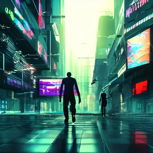 Image similar to people running away from crypto scared, cyberpunk art, ultrarealistic, 8k